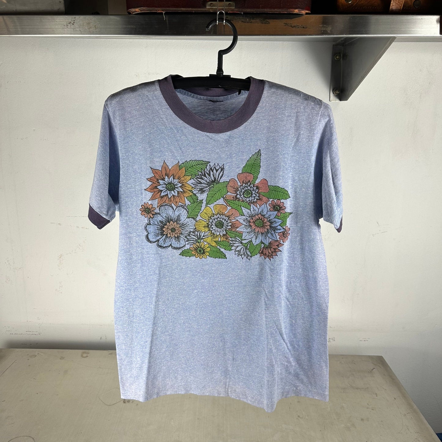 Vintage 1970s/80s Flowers Floral Graphic Ringer T-Shirt