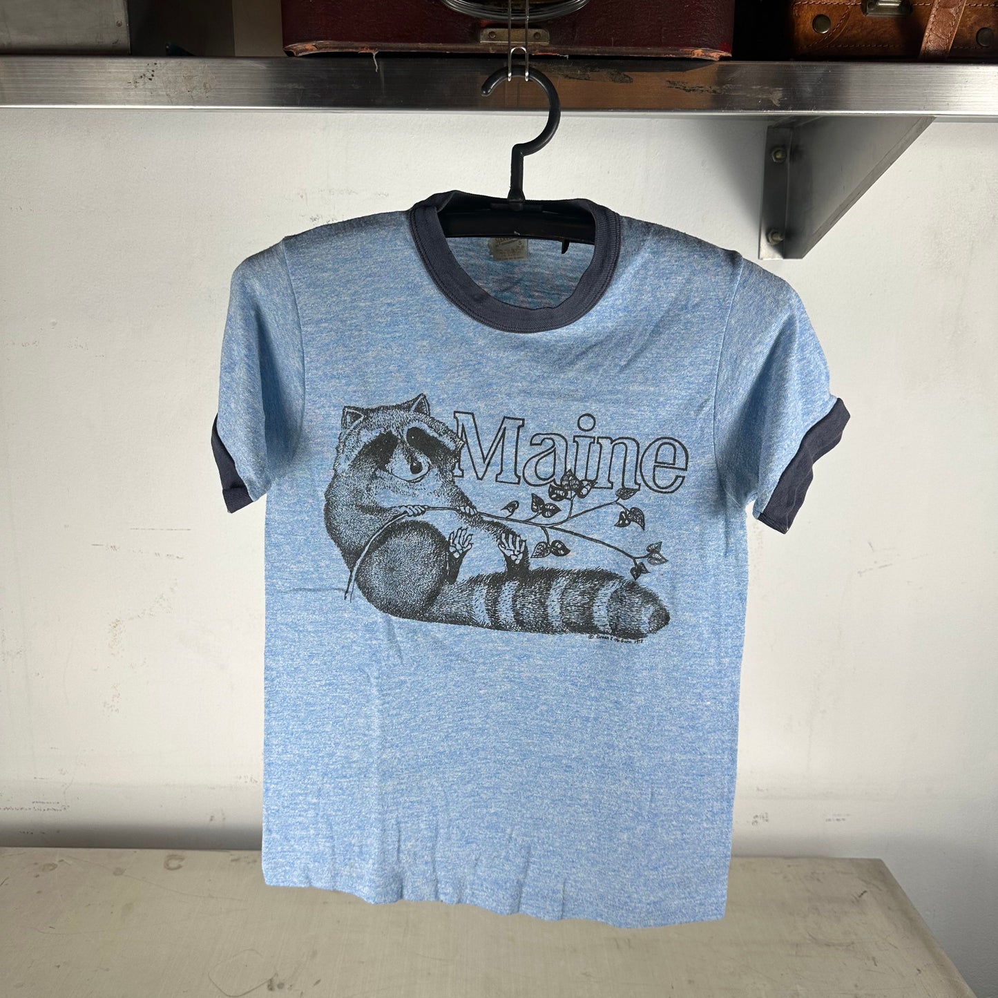 Vintage 1978 Maine Raccoon Ringer Nature Graphic T-Shirt