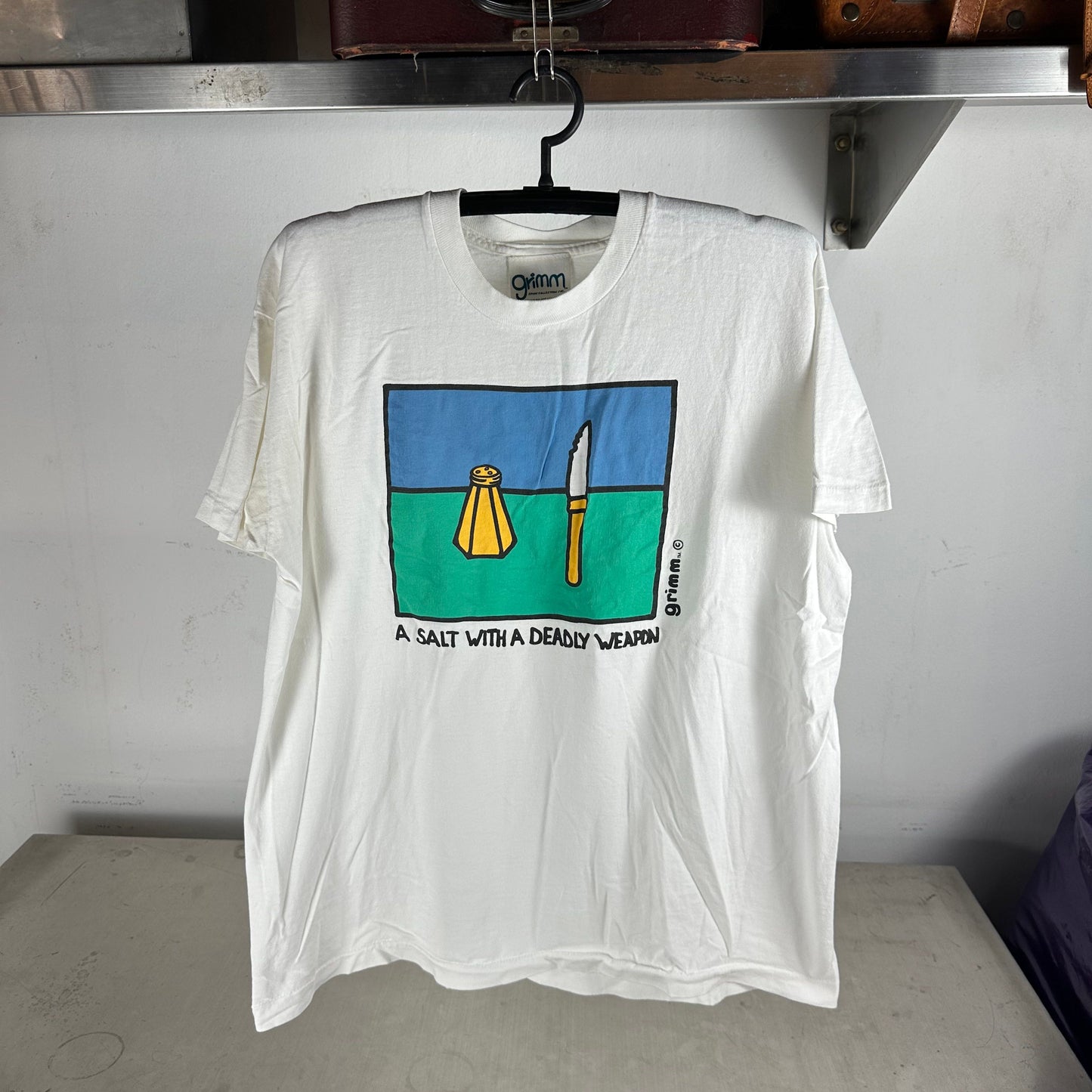 Vintage 90s A Salt With A Deadly Weapon Humor Art Graphic T-Shirt