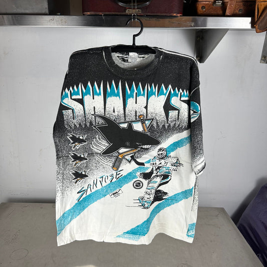 Vintage 1991 San Jose Sharks NHL All Over Print AOP T-shirt