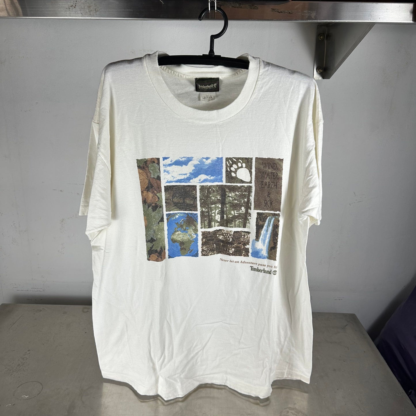 Vintage 90s Timberland Weathergear Wind Water Earth & Sky Graphic T-shirt