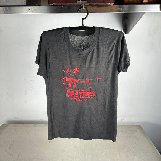 Vintage 80s AT-22 Feather Industries Machine Gun Graphic T-shirt