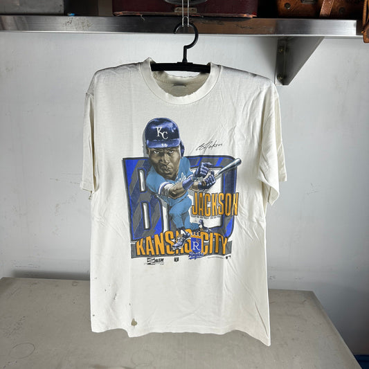 Vintage 1990 Bo Jackson Kansas City Royals MLB Caricature Disstressed T-shirt