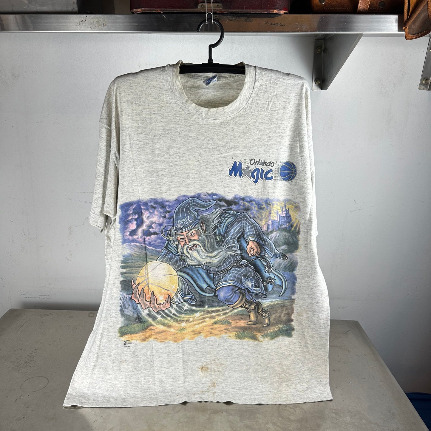 Vintage 90s Orlando Magic NBA Salem Sportswear Wizard Double Sided Graphic T-shirt