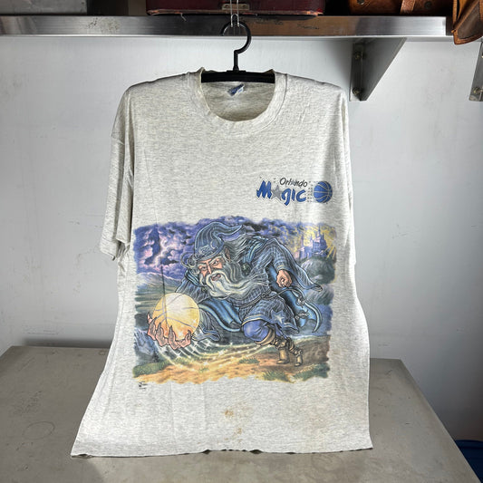 Vintage 90s Orlando Magic NBA Salem Sportswear Wizard Double Sided Graphic T-shirt