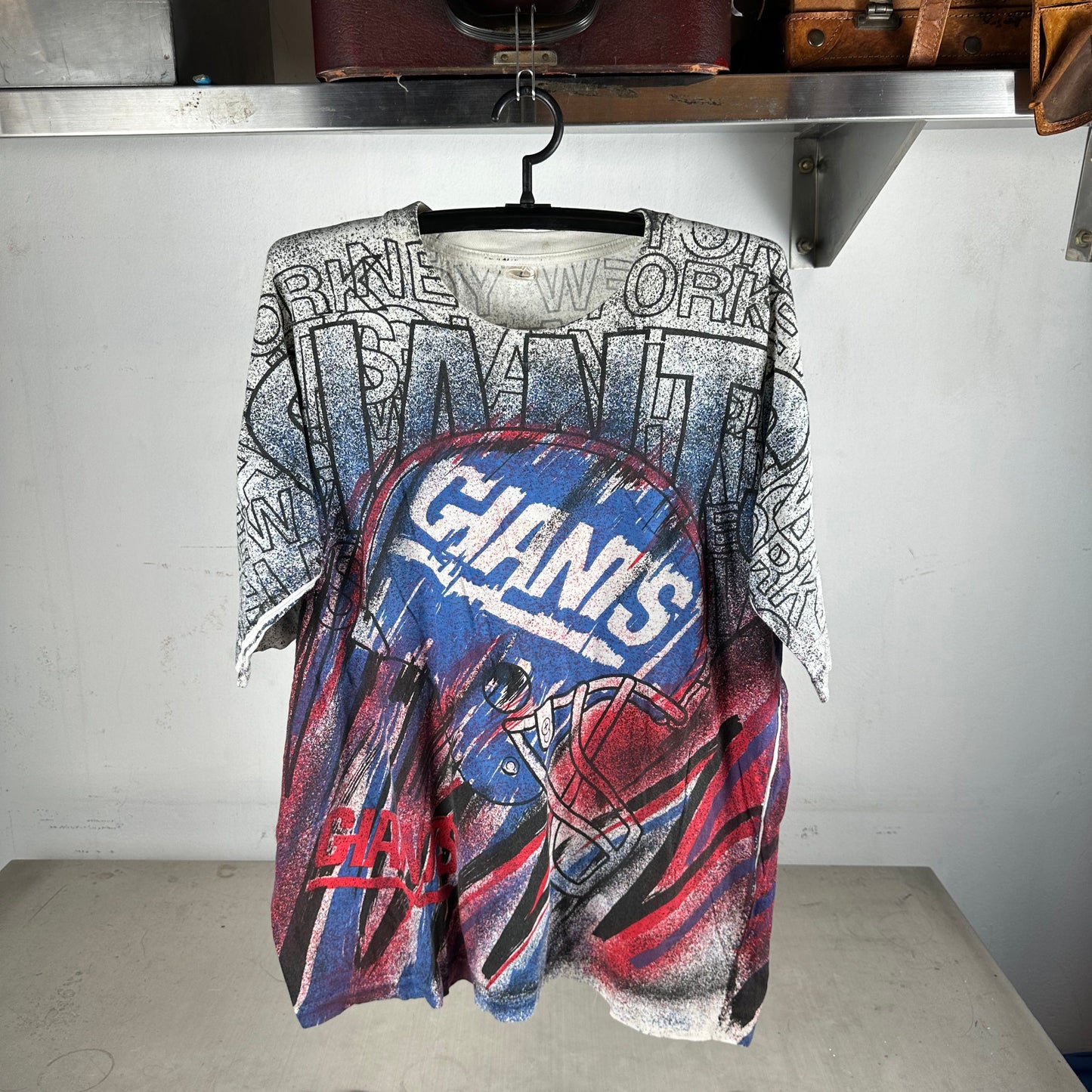 Vintage 90s New York Giants NFL All Over Print AOP Single Stitch T-shirt