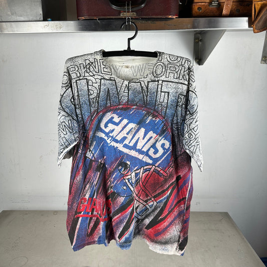 Vintage 90s New York Giants NFL All Over Print AOP Single Stitch T-shirt