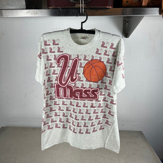 Vintage 90s UMass Minutemen Basketball NCAA All Over Print AOP T-shirt