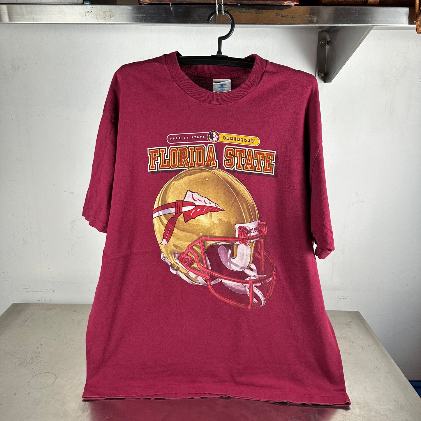 Vintage 90s FSU Seminoles Football NCAA Helmet Graphic Single Stitch T-shirt