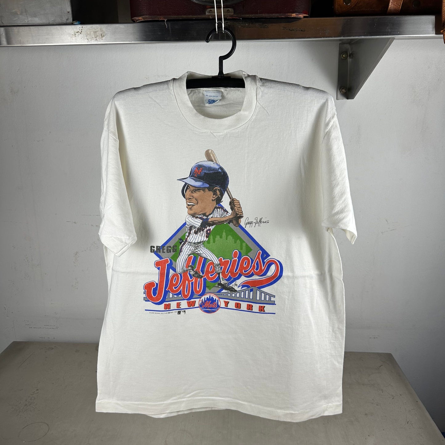 Vintage 1989 Gregg Jefferies New York Mets MLB Caricature T-shirt