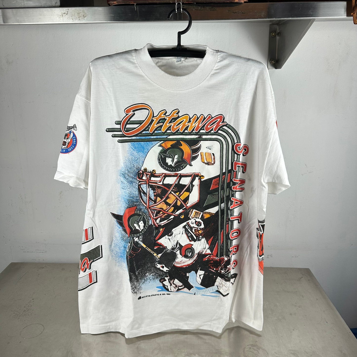 Vintage 1992 Ottawa Senators Bulletin Athletic NHL AOP Single Stitch T-shirt
