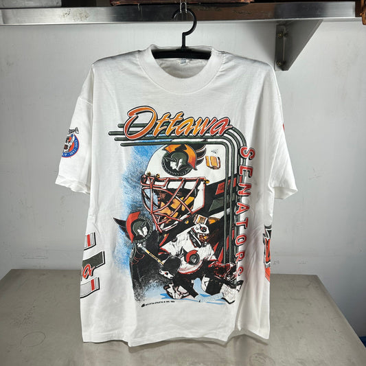 Vintage 1992 Ottawa Senators Bulletin Athletic NHL AOP Single Stitch T-shirt