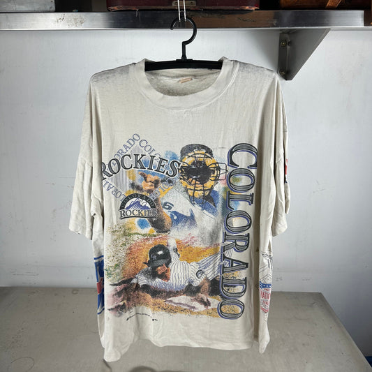 Vintage 1992 Colorado Rockies Bulletin Athletic MLB AOP Single Stitch T-shirt