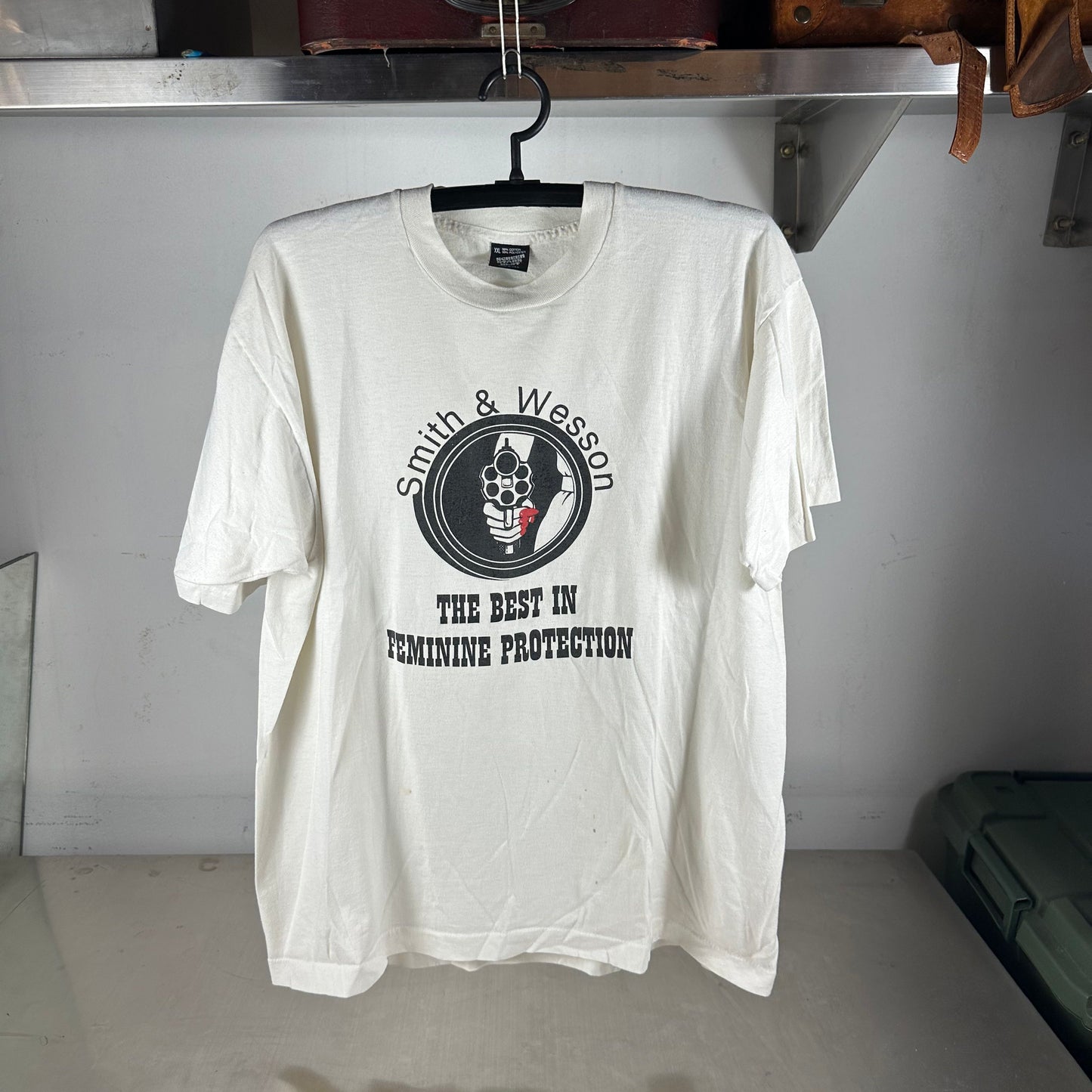 Vintage 80s Smith & Wesson The Best in Feminine Protection Gun T-shirt