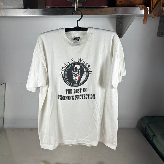 Vintage 80s Smith & Wesson The Best in Feminine Protection Gun T-shirt