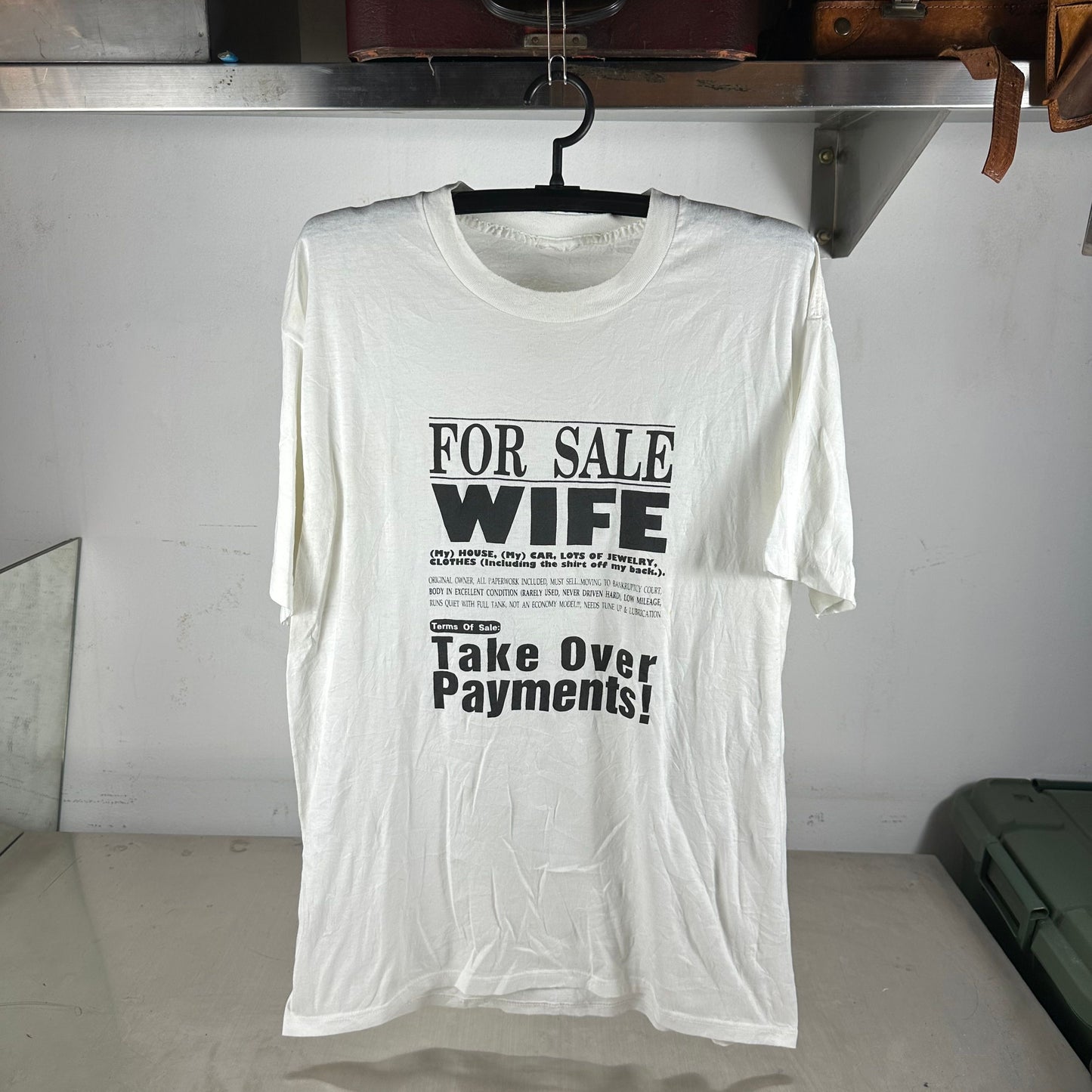 Vintage 90s For Sale Wife Take Over Payments Humor  T-shirt