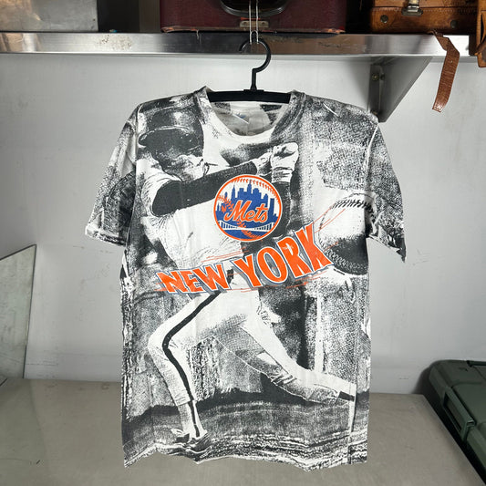 Vintage 1990 New York Mets MLB All Over Print AOP Single Stitch T-shirt