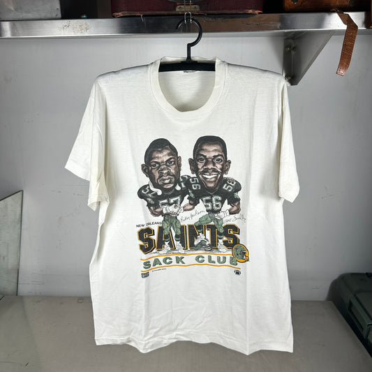 Vintage 1987 New Orleans Saints Sack Club NFL Caricature T-shirt