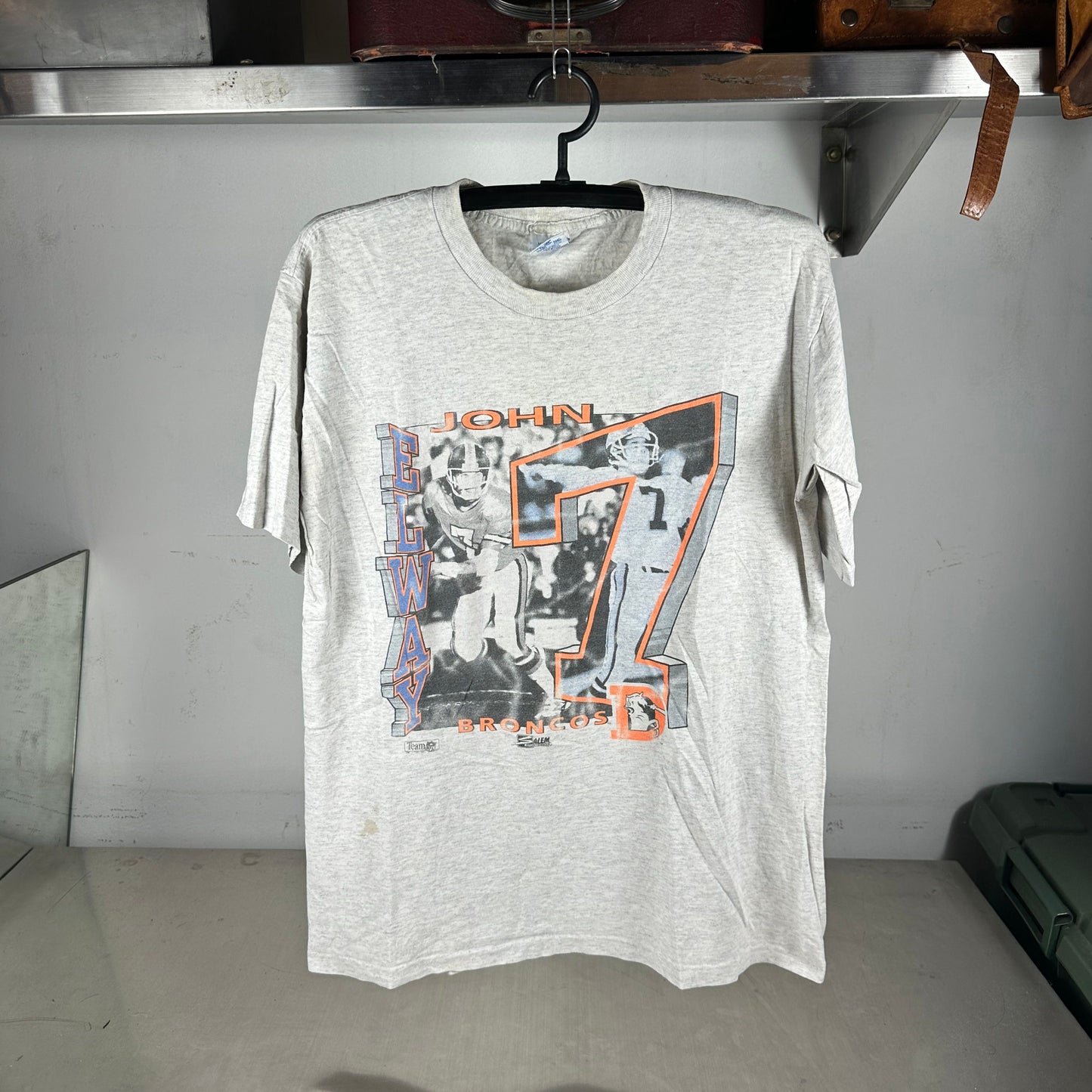 Vintage 90s John Elway Denver Broncos NFL Salem Sportswear Single Stitch T-shirt