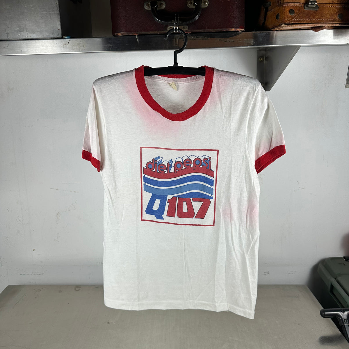 Vintage 80s Diet Pepsi Q107 Graphic Ringer Single Stitch T-shirt