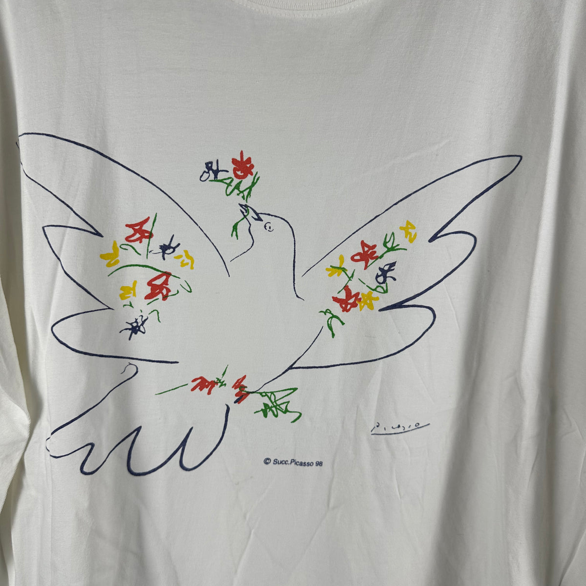 Vintage 1998 Pablo Picasso Peace Dove Flower Art Graphic T-shirt