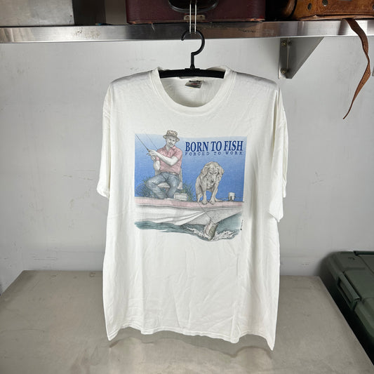 Vintage 90s Peggy Murray Born to Fish Forced to Work Single Stitch T-shirt