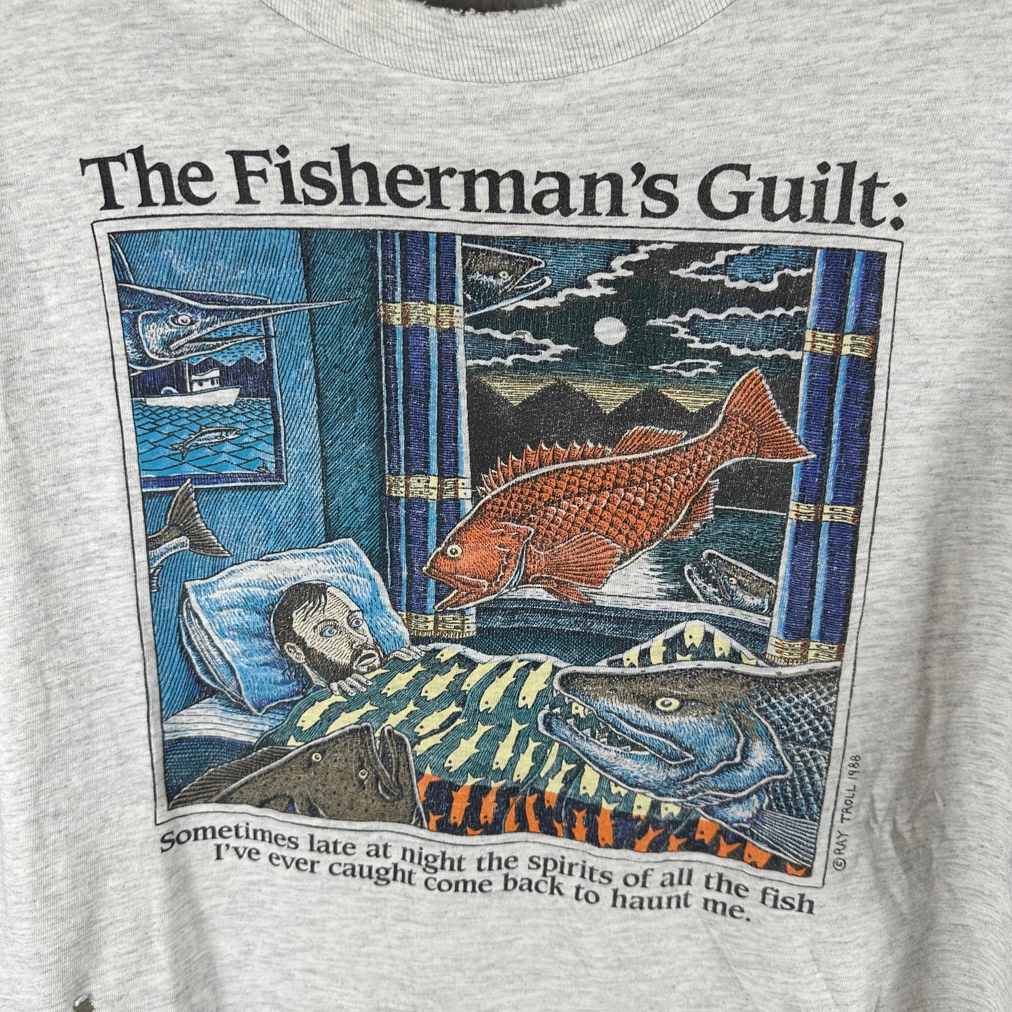 Vintage 1988 Ray Troll The Fisherman's Guilt Graphic Single Stitch T-shirt
