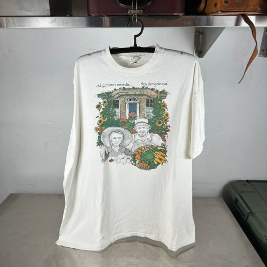Vintage 1993 Peggy Murray Old Gardeners Never Die Graphic Single Stitch T-shirt