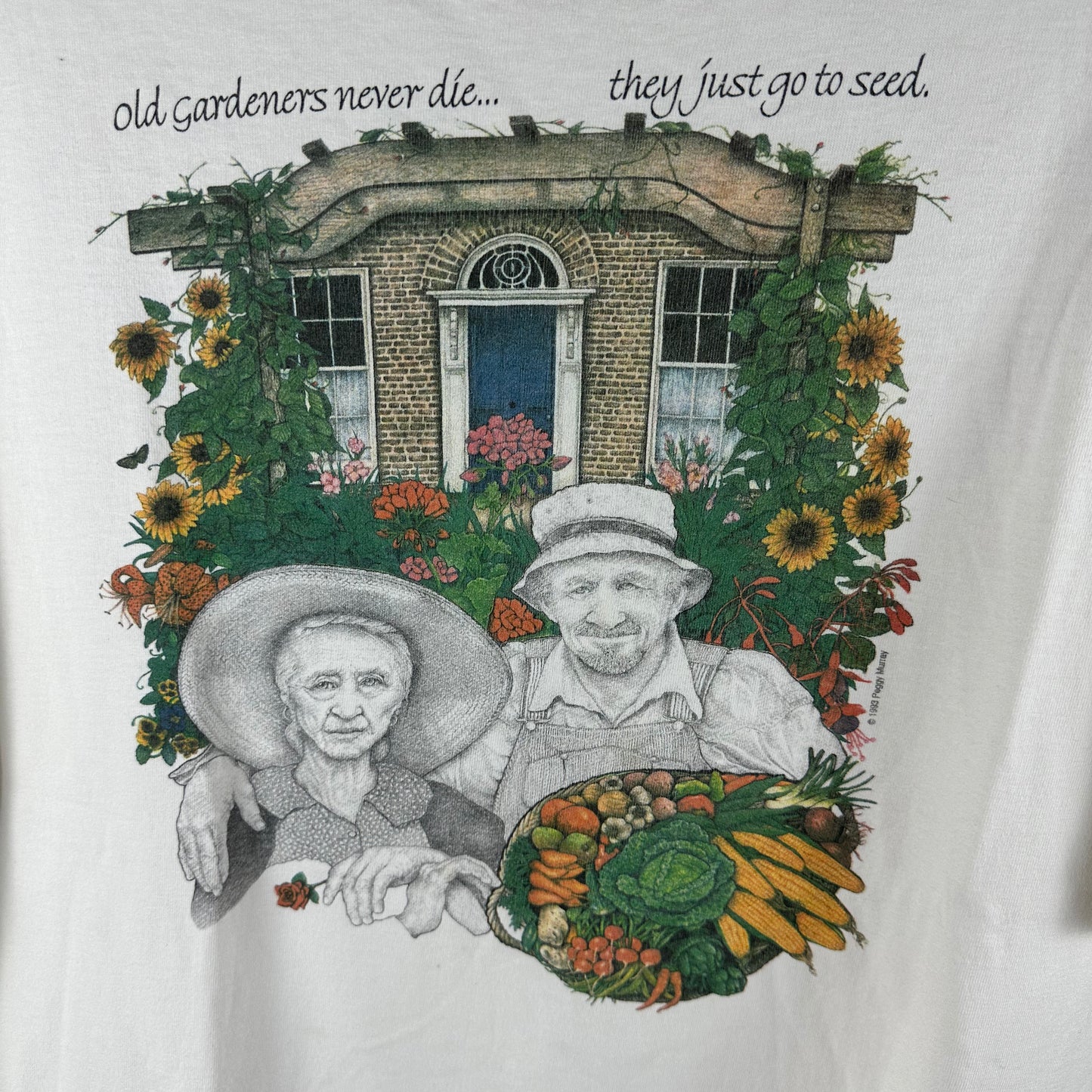 Vintage 1993 Peggy Murray Old Gardeners Never Die Graphic Single Stitch T-shirt