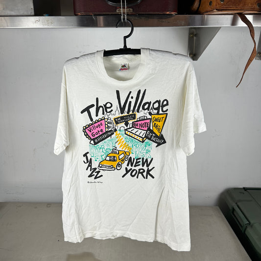 Vintage 1990 The Village New York Jazz City Artwork Single Stitch T-shirt