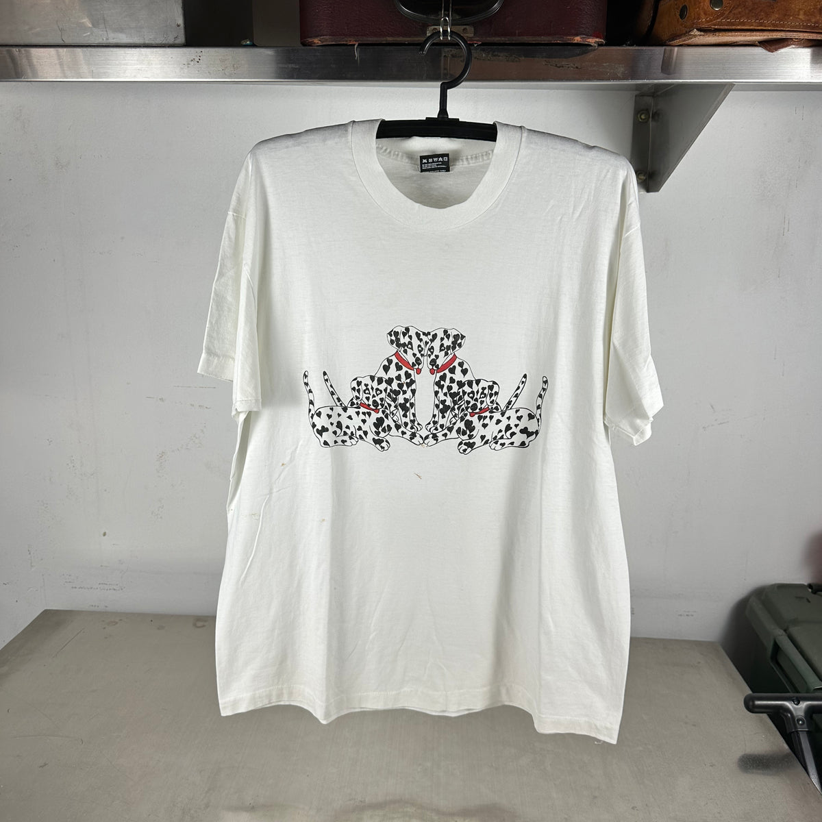 Vintage 90s Dalmatian Dog Heart Artwork Graphic Single Stitch T-shirt