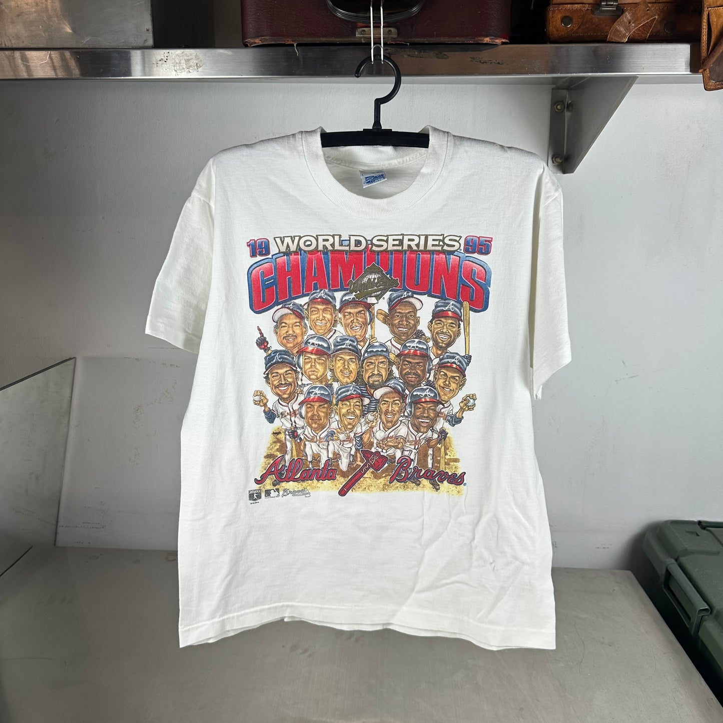 Vintage 1995 Atlanta Braves MLB World Champions Caricature Single Stitch T-shirt