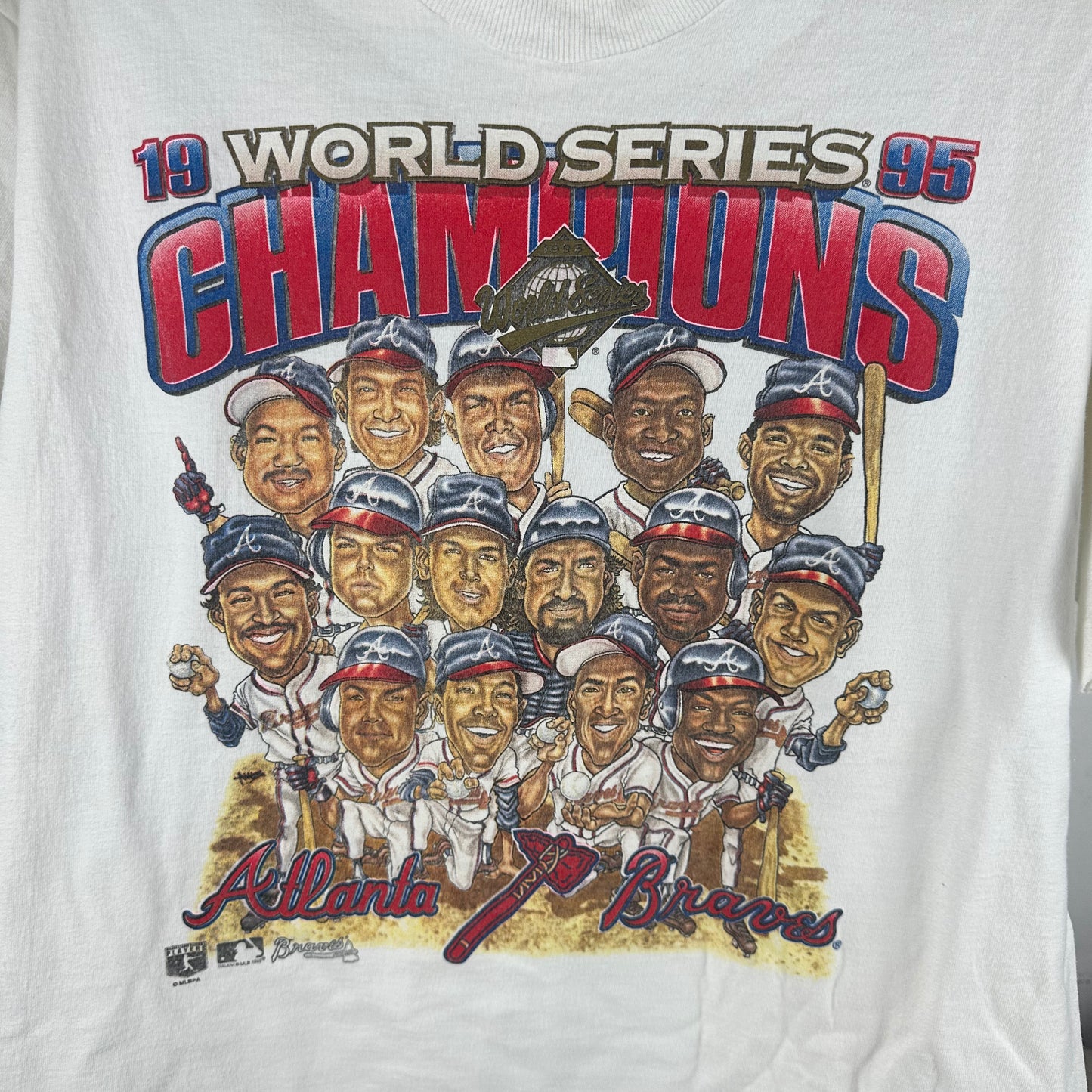 Vintage 1995 Atlanta Braves MLB World Champions Caricature Single Stitch T-shirt