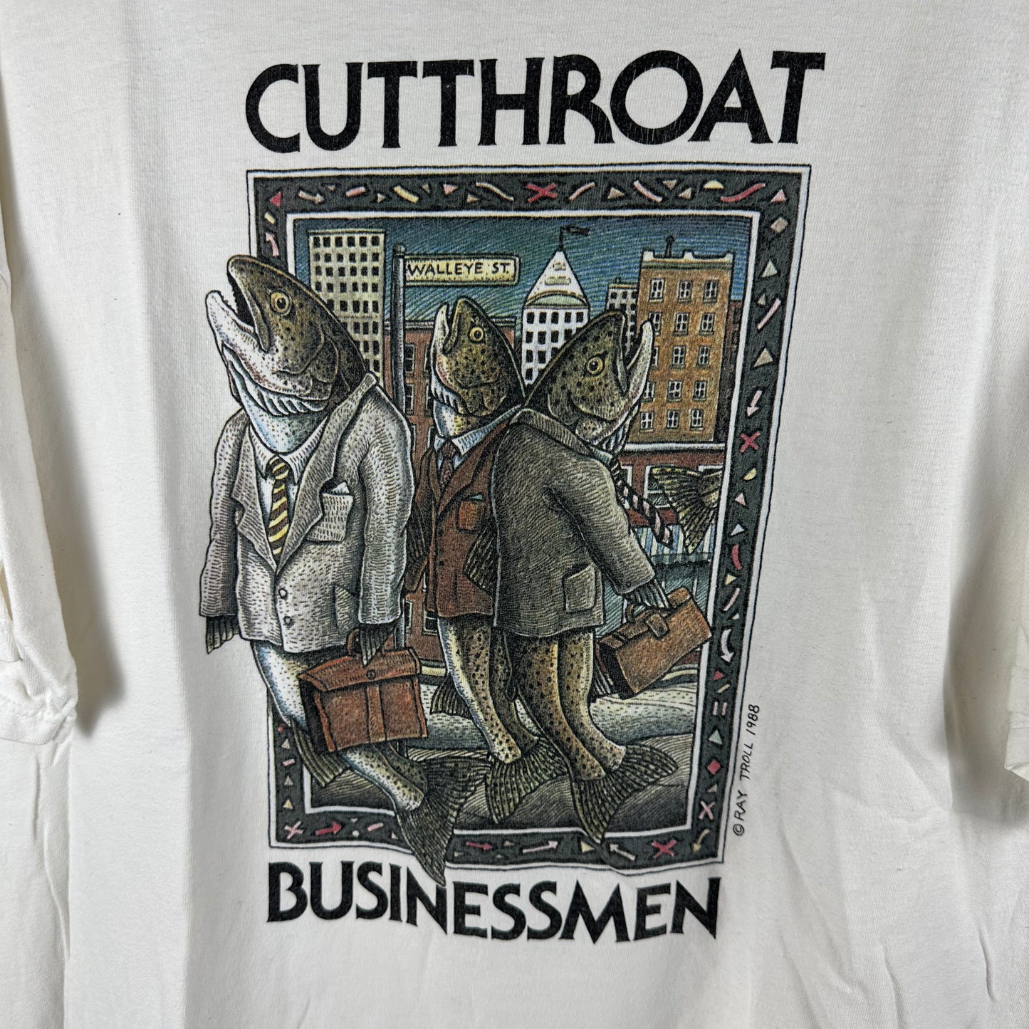 Vintage 1988 Ray Troll Cutthroat Businessmen Fish Graphic T-shirt