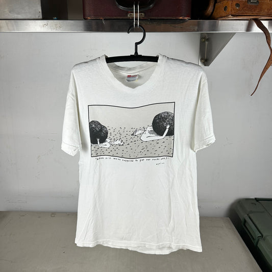 Vintage 90s Richard Stine When is it We're Supposed to Get Our Rocks Off? Artwork T-shirt
