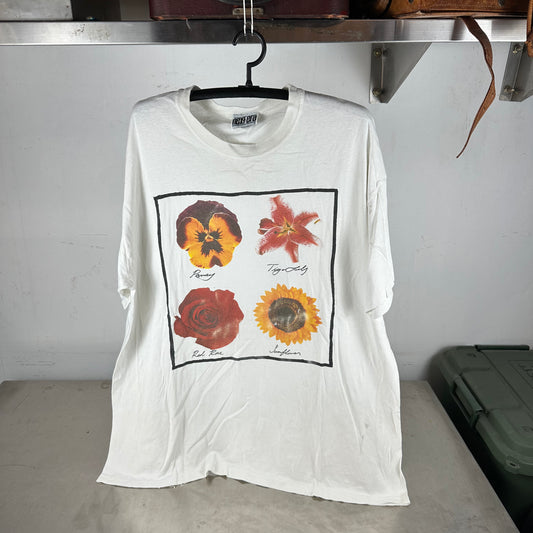 Vintage 90s Pansy Tiger Lily Red Rose Sunflower Flower Graphic T-shirt