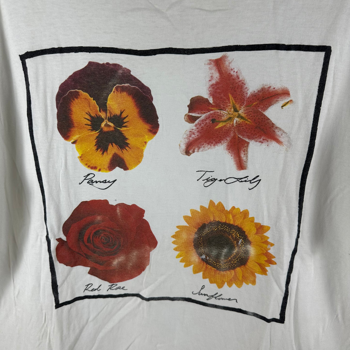 Vintage 90s Pansy Tiger Lily Red Rose Sunflower Flower Graphic T-shirt