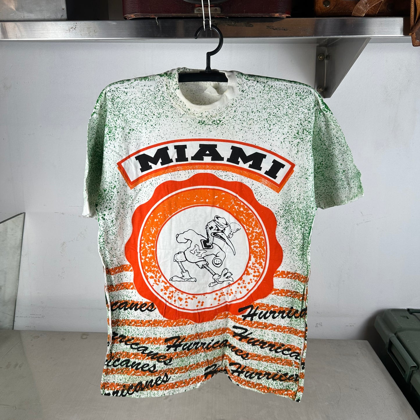 Vintage 90s Miami Hurricanes NCAA All Over Print AOP Single Stitch T-Shirt