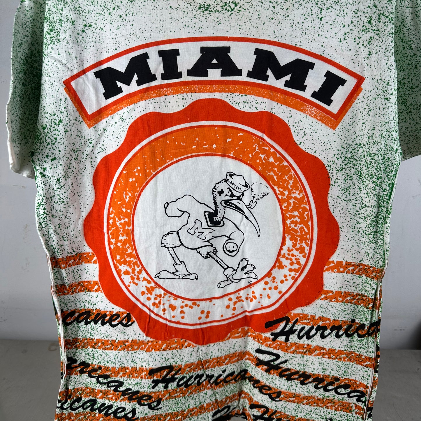 Vintage 90s Miami Hurricanes NCAA All Over Print AOP Single Stitch T-Shirt