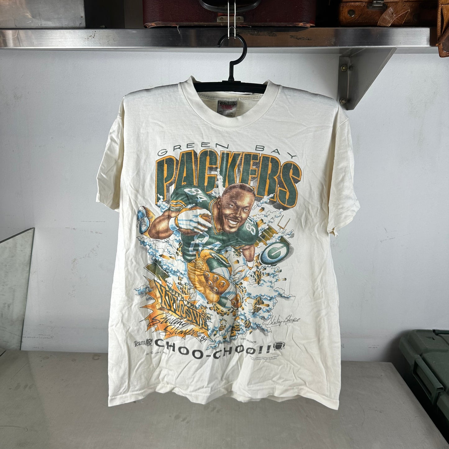 Vintage 1993 Sterling Sharpe Green Bay Packers NFL Caricature Single Stitch T-Shirt