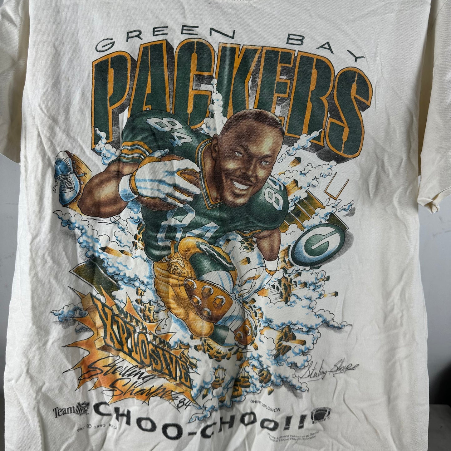 Vintage 1993 Sterling Sharpe Green Bay Packers NFL Caricature Single Stitch T-Shirt