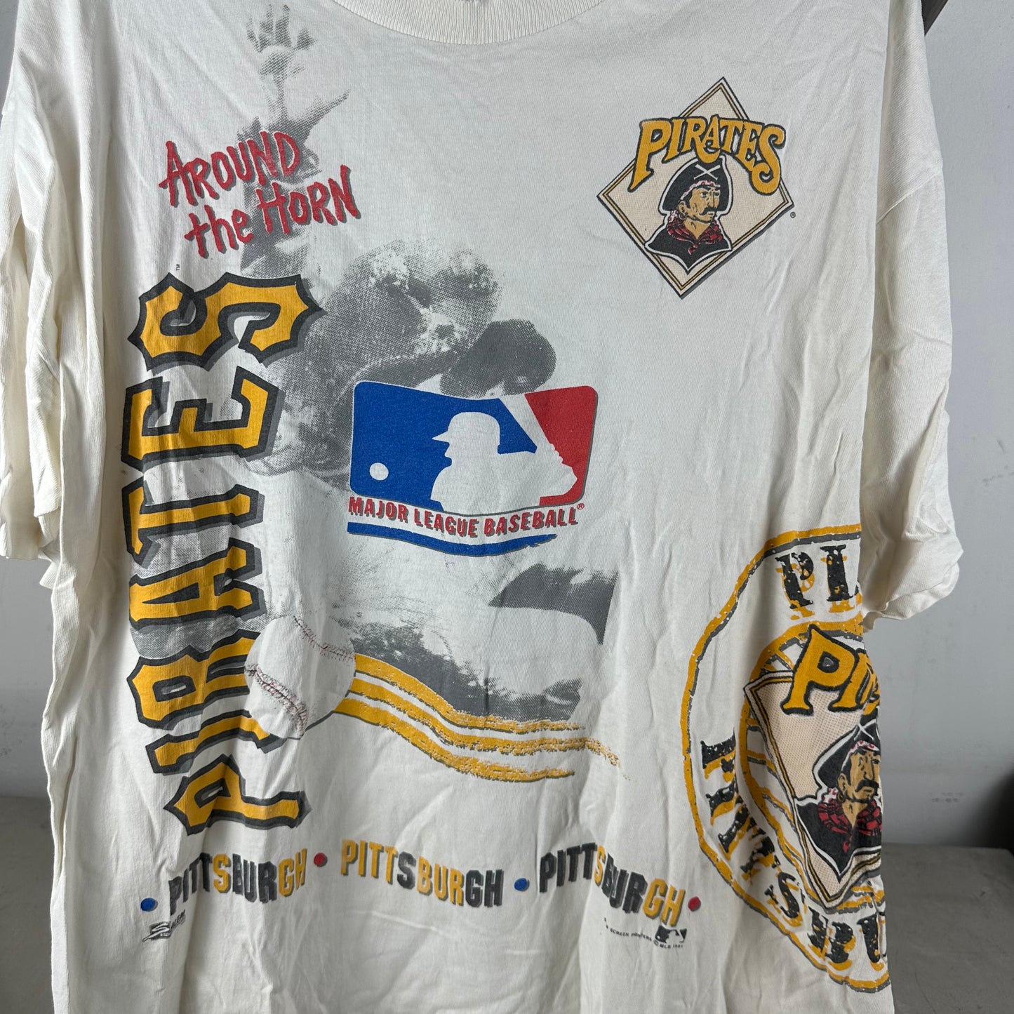 Vintage 1991 Pittsburgh Pirates Around the Horn MLB Salem Sportswear AOP T-shirt