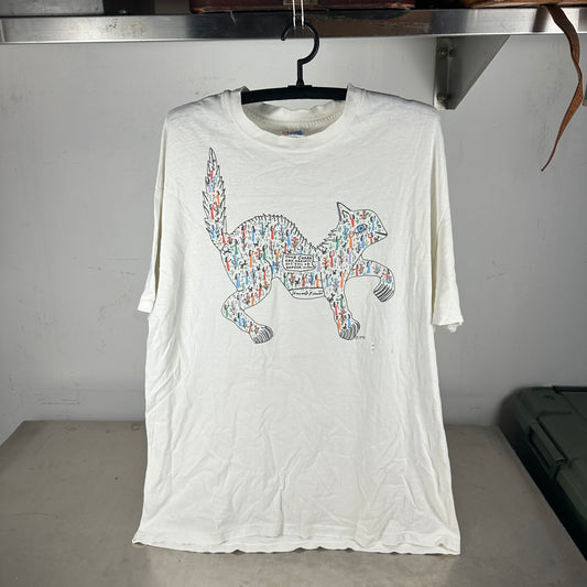 Vintage 1991 Howard Finster Guard Cat Folk Art Single Stitch T-shirt