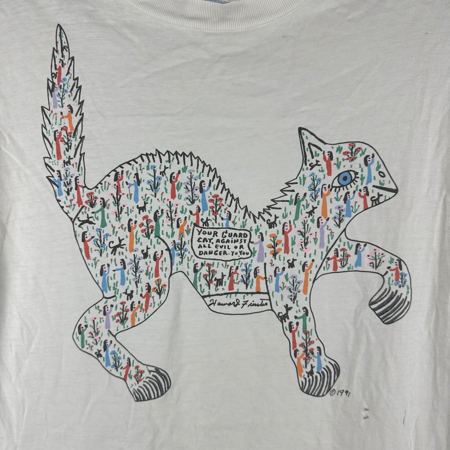 Vintage 1991 Howard Finster Guard Cat Folk Art Single Stitch T-shirt