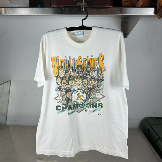 Vintage 1989 Oakland Athletics MLB World Series Champions Caricature T-shirt