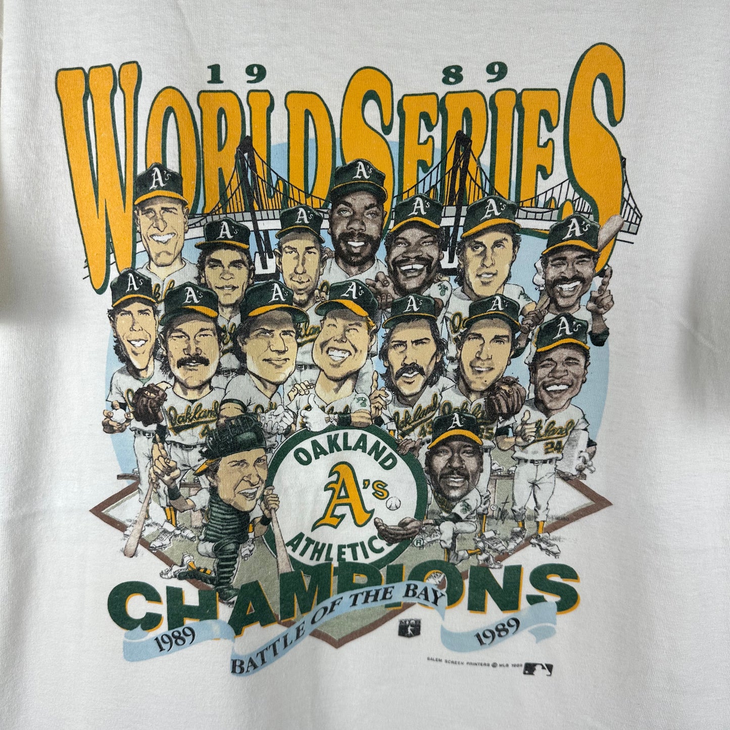 Vintage 1989 Oakland Athletics MLB World Series Champions Caricature T-shirt
