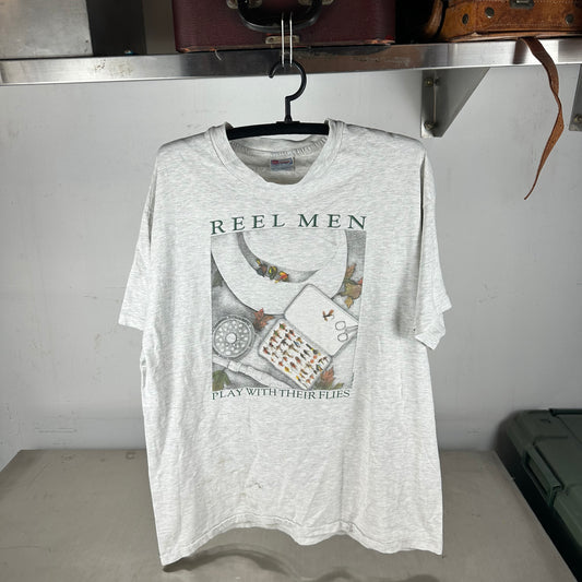 Vintage 1994 Peggy Murray Reel Men Play with Their Flies Fishing Humor T-shirt