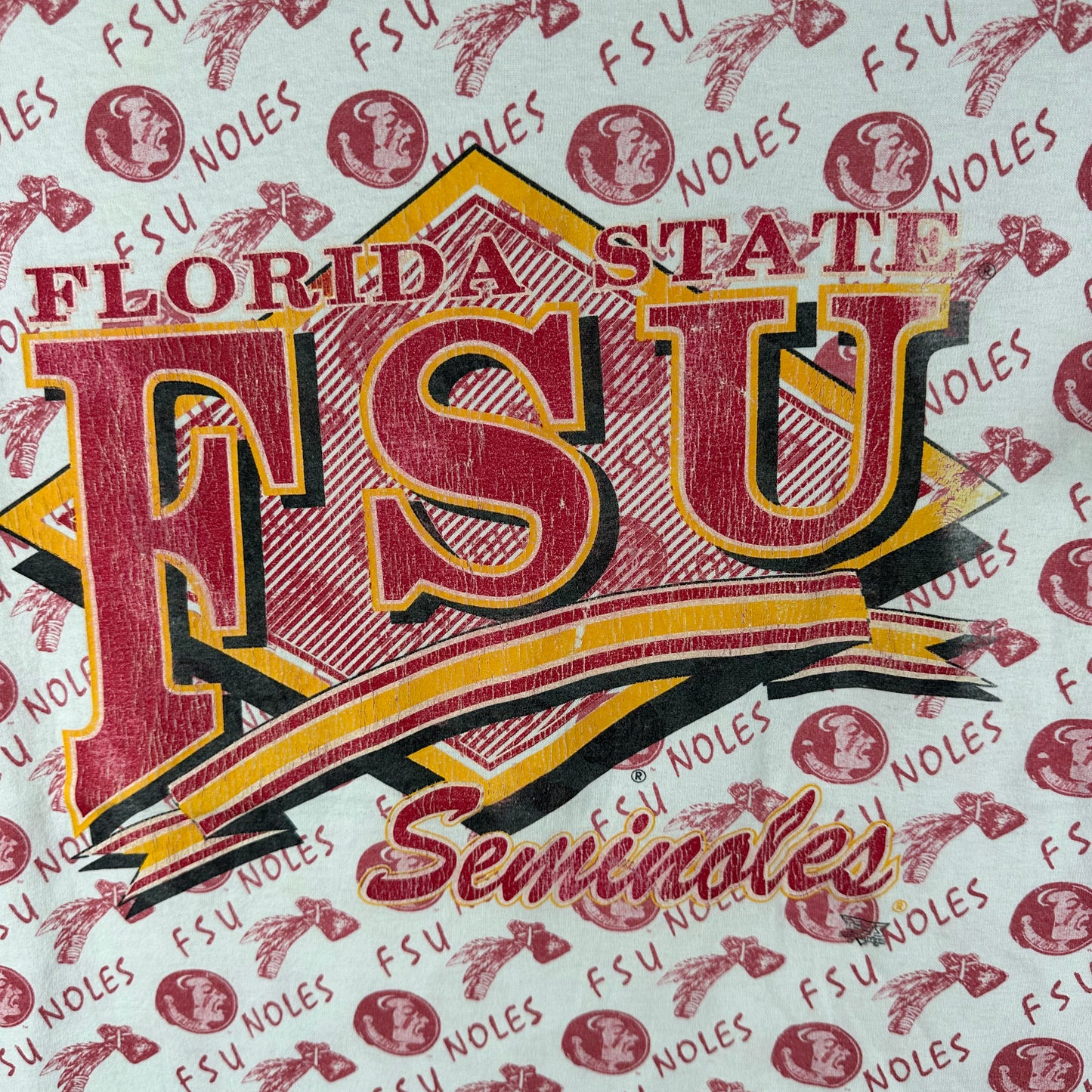 Vintage 90s FSU Seminoles NCAA All Over Print AOP Single Stitch T-shirt