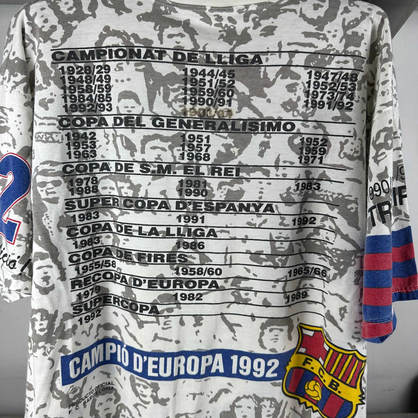 Vintage 1992 FC Barcelona Campio D Europa All Over Print Soccer AOP T-shirt