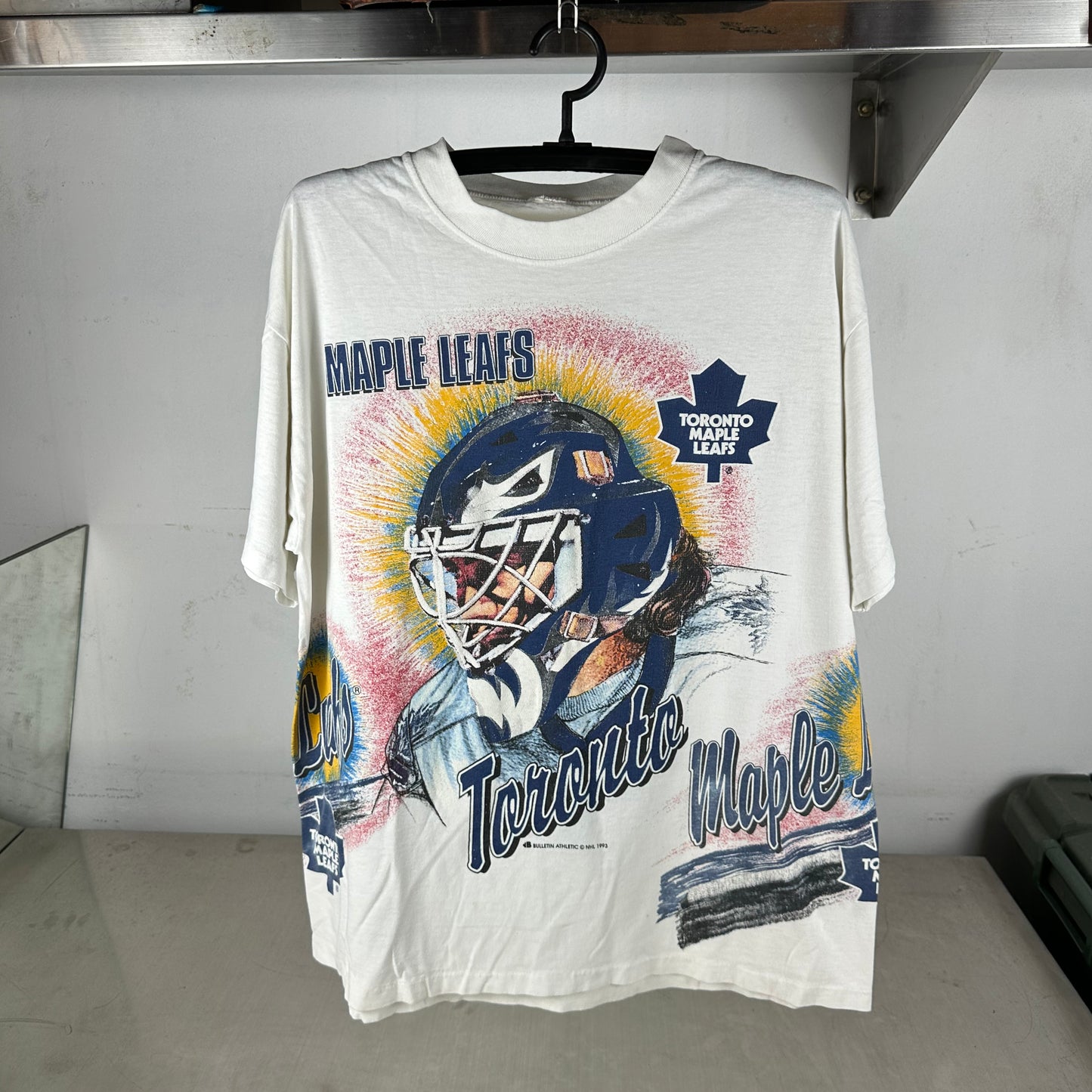 Vintage 1993 Toronto Maple Leafs Bulletin Athletic NHL AOP Single Stitch T-shirt